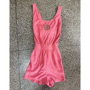 Vintage 80s Terry Cloth Towel Romper Playsuit Pink Nautical New Wave S/M